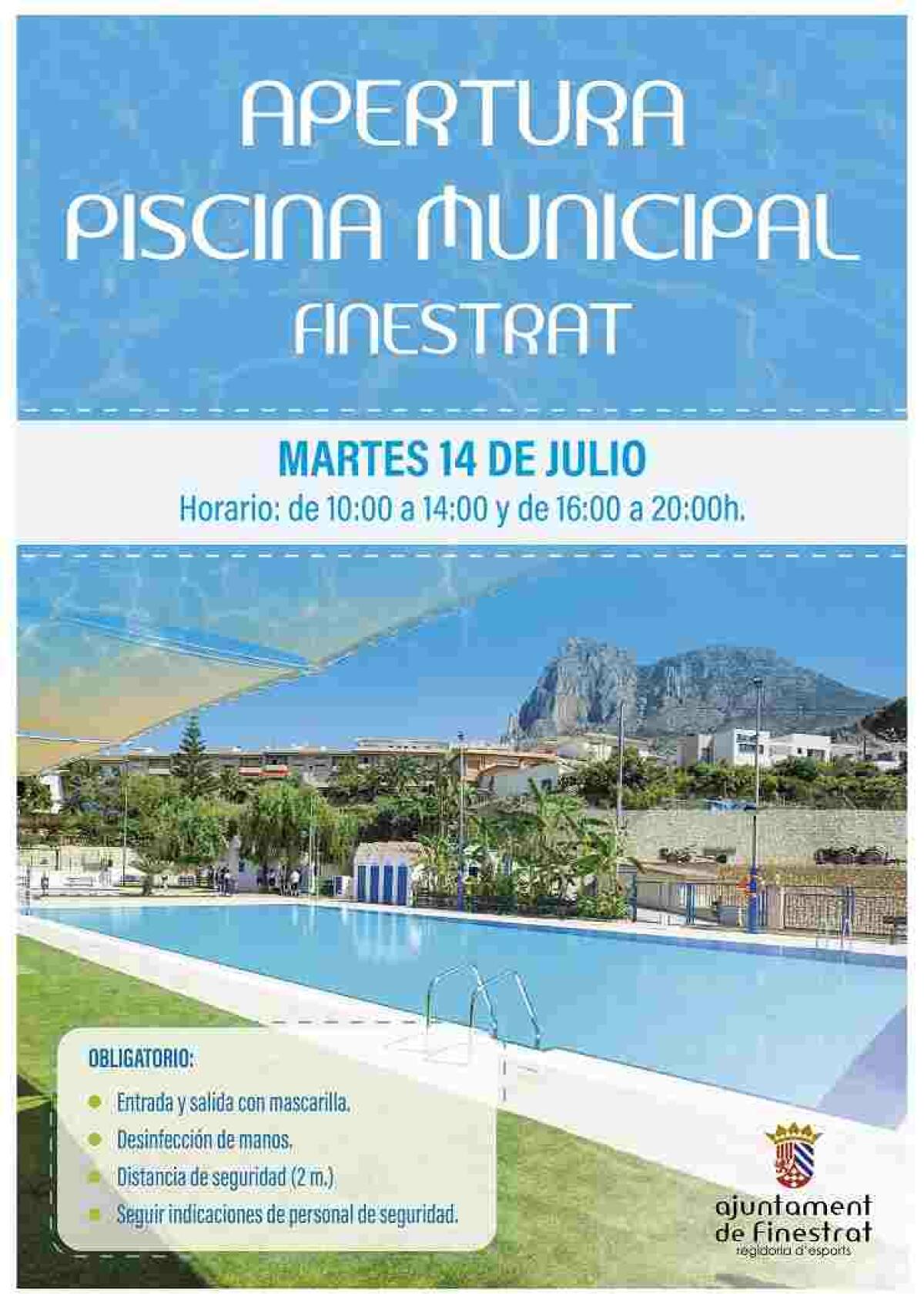 La piscina municipal de Finestrat abre mañana adaptada a las medidas de seguridad anti COVIT-19.